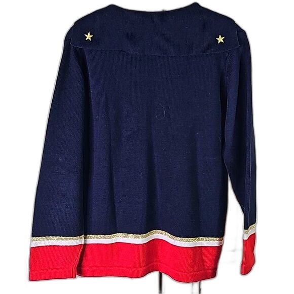 Sweater by Koret Sailor Style Old Money Red White Blue Gold Metallic Size M Peti - Picture 2 of 5